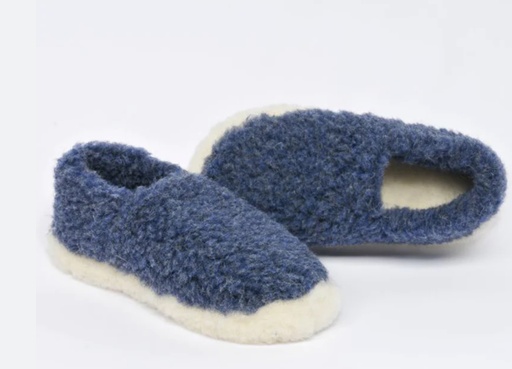Pantoufles Bleu foncé « Siberian » effet mouton, 100% laine mérinos