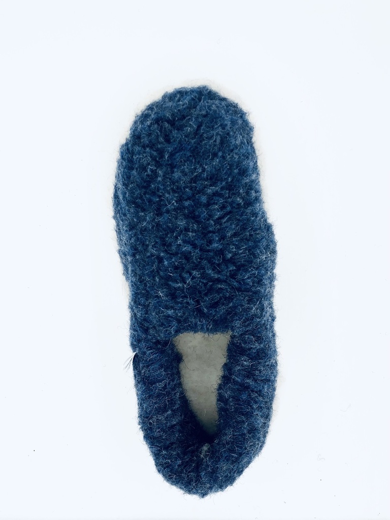 Pantoufles Bleu foncé « Siberian » effet mouton, 100% laine mérinos